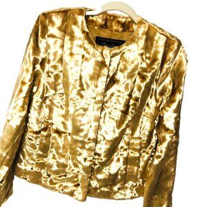 Y2K Terry Lewis Womens Faux Fur Crop Jacket Gold‎ Party Fairy Date Event NWOT XS